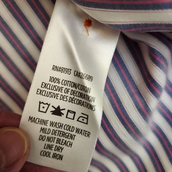 Robert‎ Graham tailored fit button front  flip cuff striped dress shirt Sz M - Picture 7 of 12